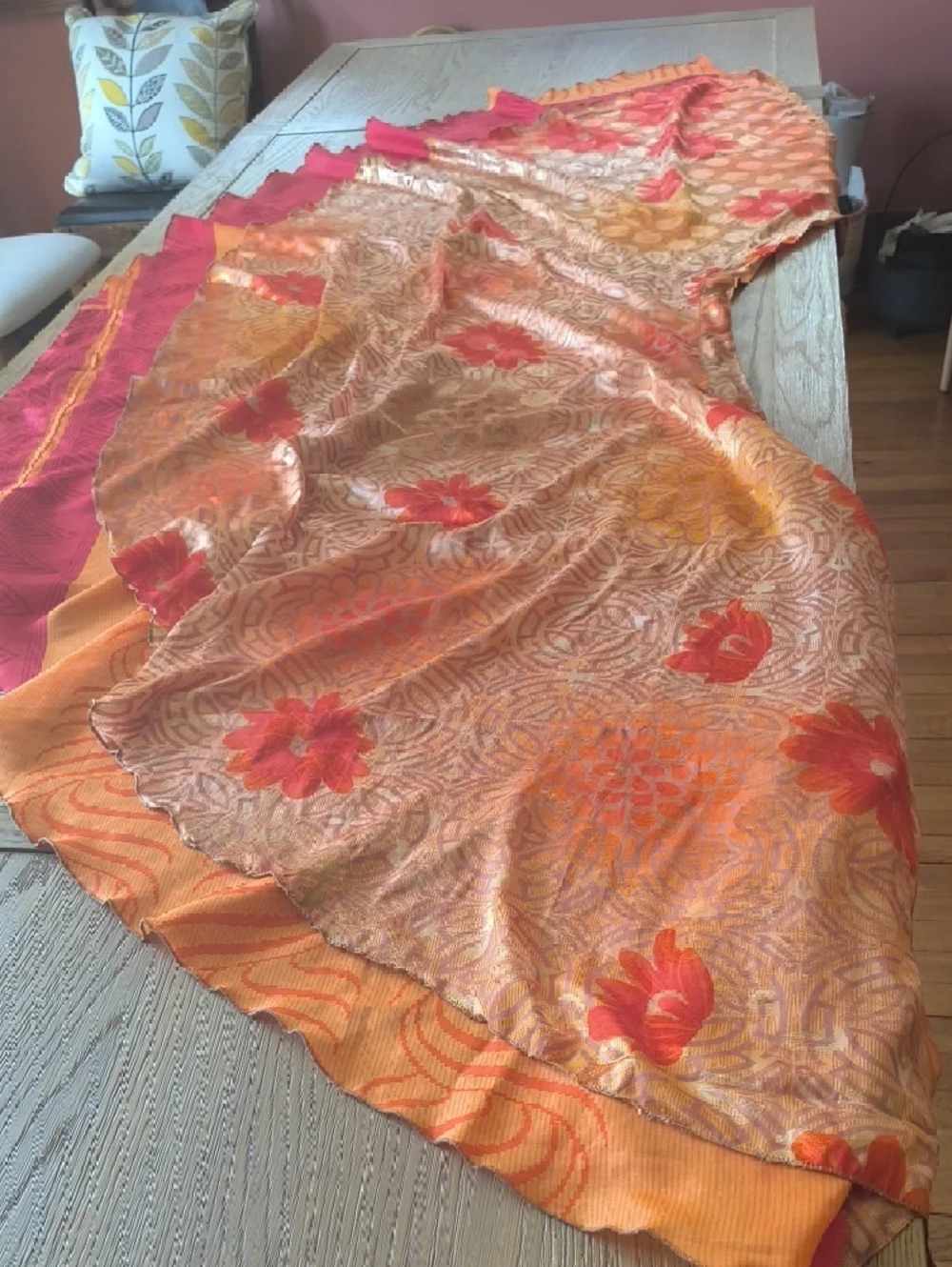VINTAGE Silk Sari Reversible Wrap Skirt - Red & Orange - Darn Good Yarn - Picture 7 of 17